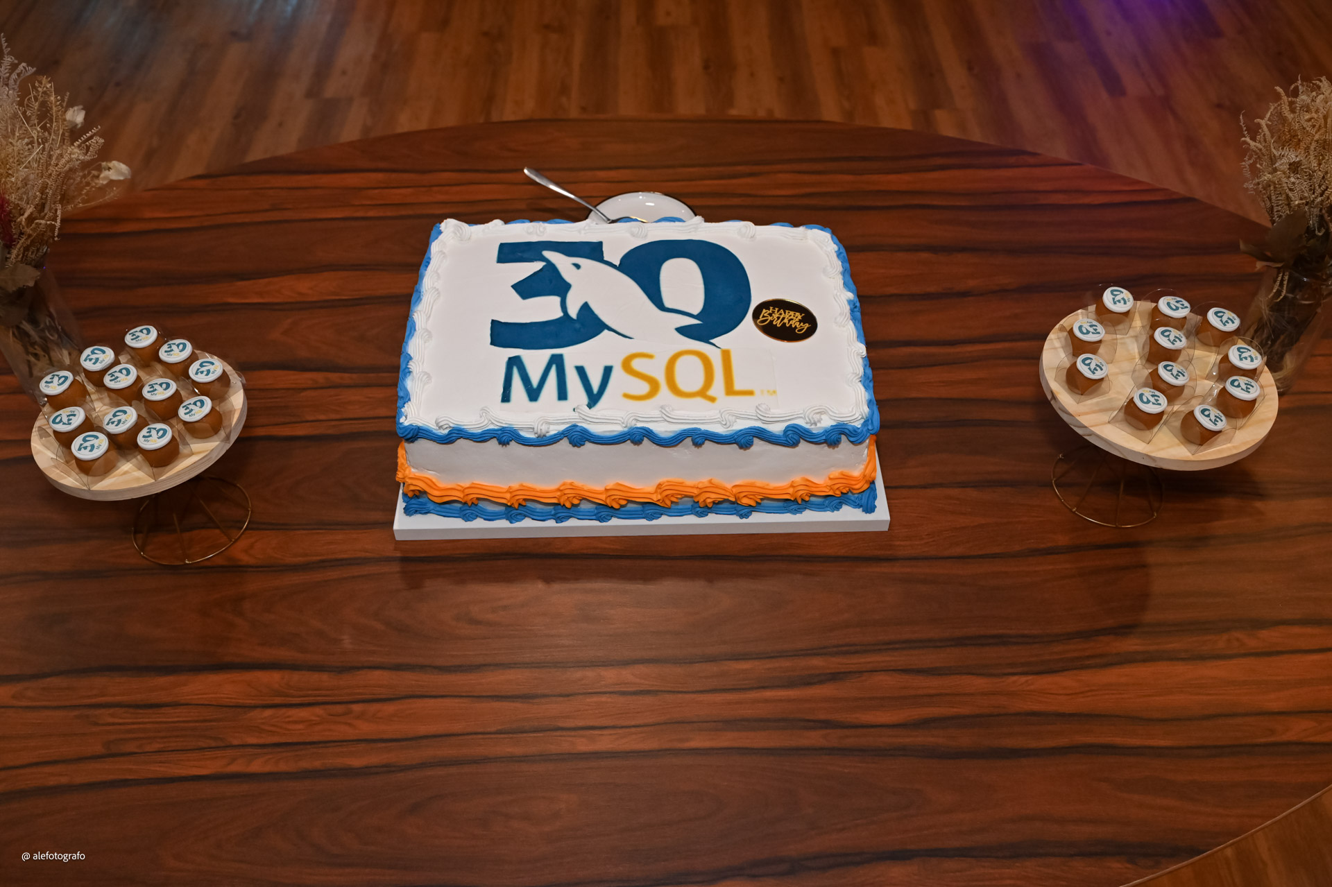 Bolo comemorativo dos 30 anos do MySQL